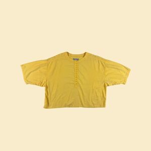 1970s yellow cotton blouse by Fixation Ari, size 24/44 vintage top/shirt